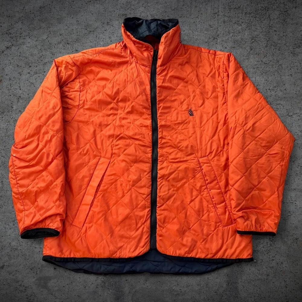 Vintage 90's Nautica Quilted Hooded Full Zio Jacket Orange Fall Outdoors Hunting